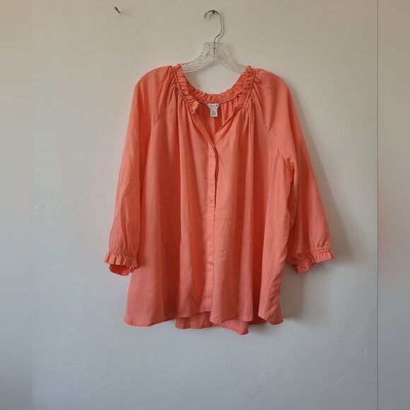 Intro Pink Blouse Plus Size XL Salmon Peach Top Shirt Ruffle Casual Lightweight - Picture 6 of 12